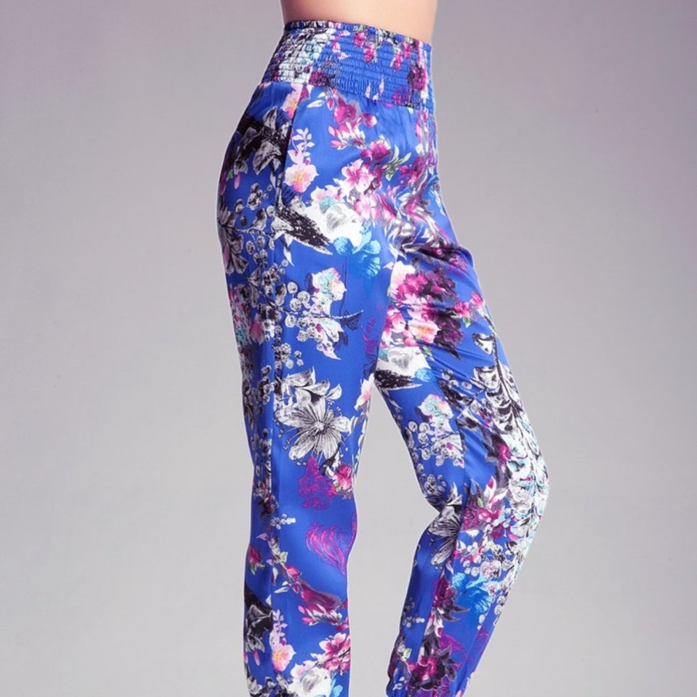 bebe Harem Pants Blue Floral Silk Cotton y2k 2000s S - Picture 2 of 10